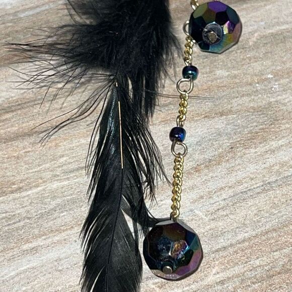 Hair Extension Hair Bobby Pin Blue Gold Tome Boho Hippie Chic Genuine Feather - Picture 5 of 6